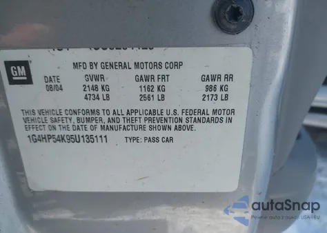 2005 Buick Lesabre Custom from USA, damaged, VIN 1G4HP54K95U135111